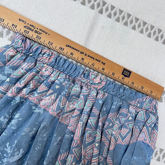 Vintage Blue Abstract Geometric Print Pleated Maxi Skirt Medium Made In Canada - Picture 5 of 8